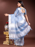 Shree Shyam Fashion Sky Blue Organza Woven Zari Work Traditional Tassel Saree