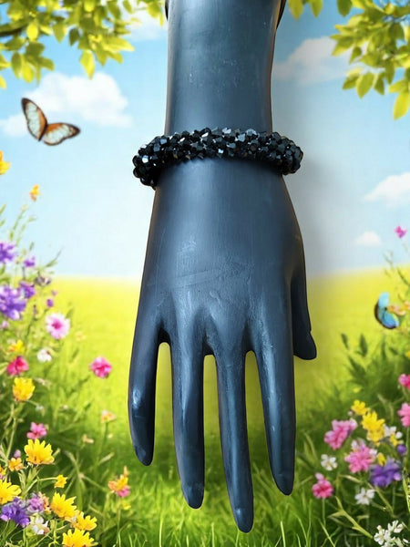 Inhanns Unisex Crystal Bloom – Adjustable Crystal Bead Bracelets - Black