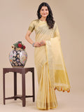 Shree Shyam Fashion Yellow Organza Woven Zari Work Traditional Tassel Saree