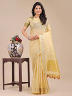 Shree Shyam Fashion Yellow Organza Woven Zari Work Traditional Tassel Saree