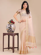 Shree Shyam Fashion Peach Organza Woven Zari Work Traditional Tassel Saree