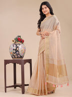 Shree Shyam Fashion Peach Organza Woven Zari Work Traditional Tassel Saree