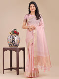 Shree Shyam Fashion Light Pink Organza Woven Zari Work Traditional Tassel Saree