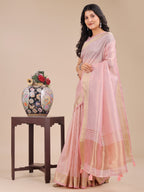 Shree Shyam Fashion Light Pink Organza Woven Zari Work Traditional Tassel Saree