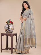 Shree Shyam Fashion Grey Organza Woven Zari Work Traditional Tassel Saree