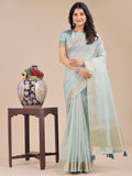 Shree Shyam Fashion Sea Green Organza Woven Zari Work Traditional Tassel Saree