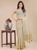 Shree Shyam Fashion Cream Organza Woven Zari Work Traditional Tassel Saree