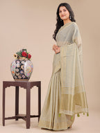 Shree Shyam Fashion Cream Organza Woven Zari Work Traditional Tassel Saree