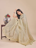 Shree Shyam Fashion Cream Organza Woven Zari Work Traditional Tassel Saree