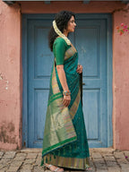 Shree Shyam Fashion Dark Green Silk Blend Saree - Distacart