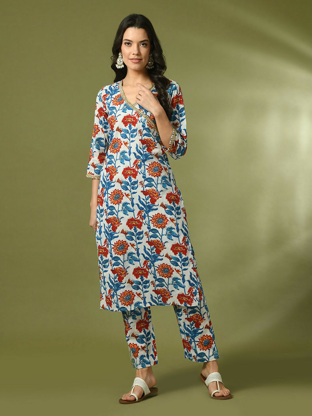 Myshka Women's Multi Printed Cotton Straight Party Kurta Set