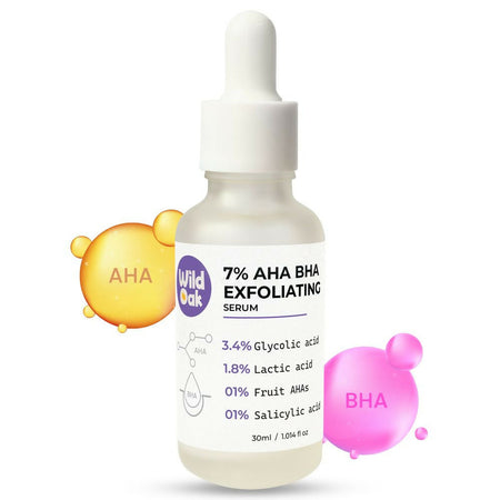 Wild Oak 7% AHA BHA Exfoliating Face Serum Pore Cleansing & Anti-Aging, Anti Acne Serum