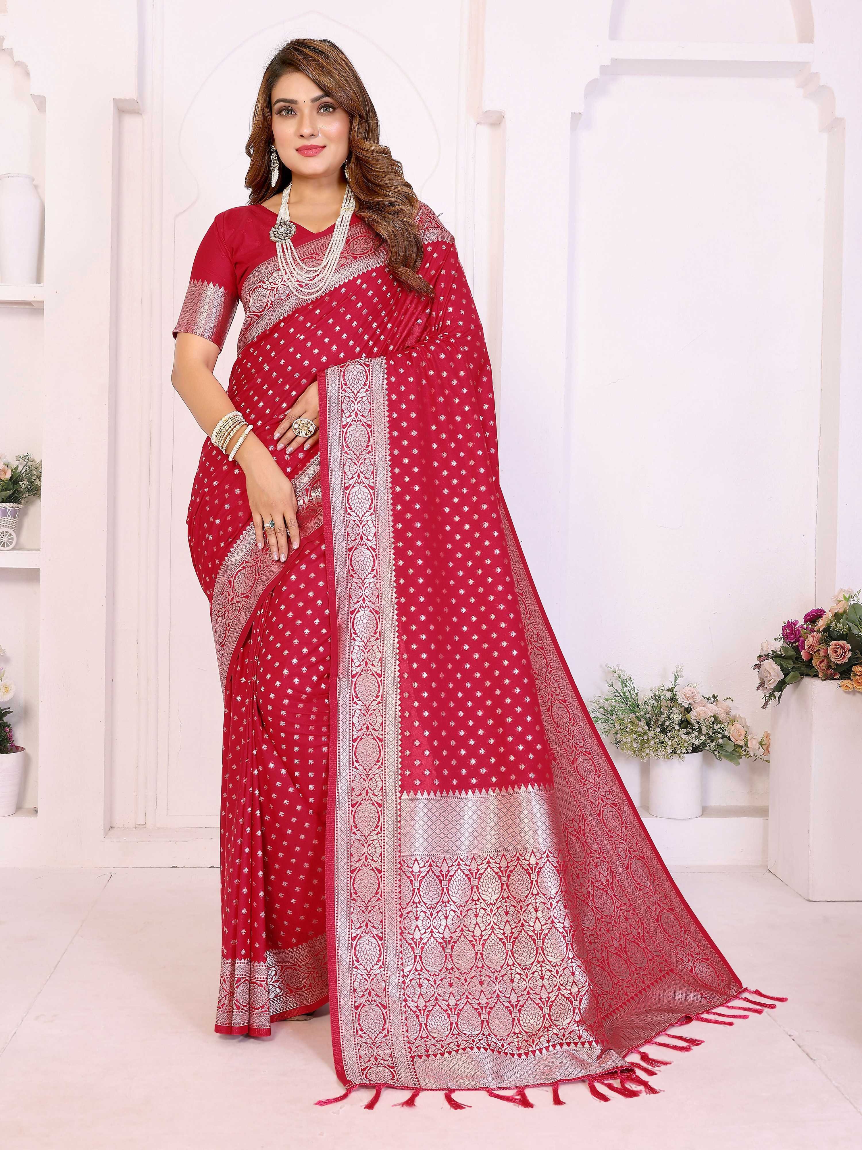 Aastha Fashion Red Georgette Silk Zari Weaving Saree - Distacart