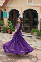 Joban Fashion Purple Georgette Sequence Embroidery Work Gown - Distacart
