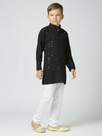 Joban Fashion Kids Island Full Sleeves Cotton Kurta and Pyjama Set with Sequin work - Black - Distacart