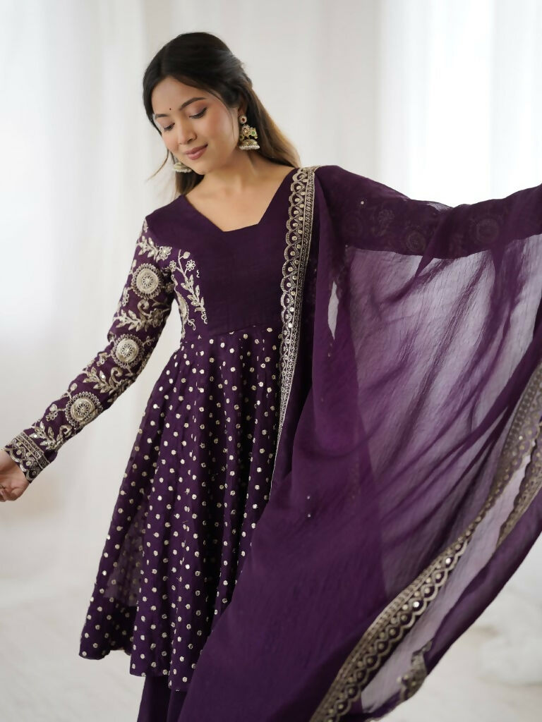 Teeya Creation Violet Color Embroidery Work Wedding Wear Salwar Suit - Distacart