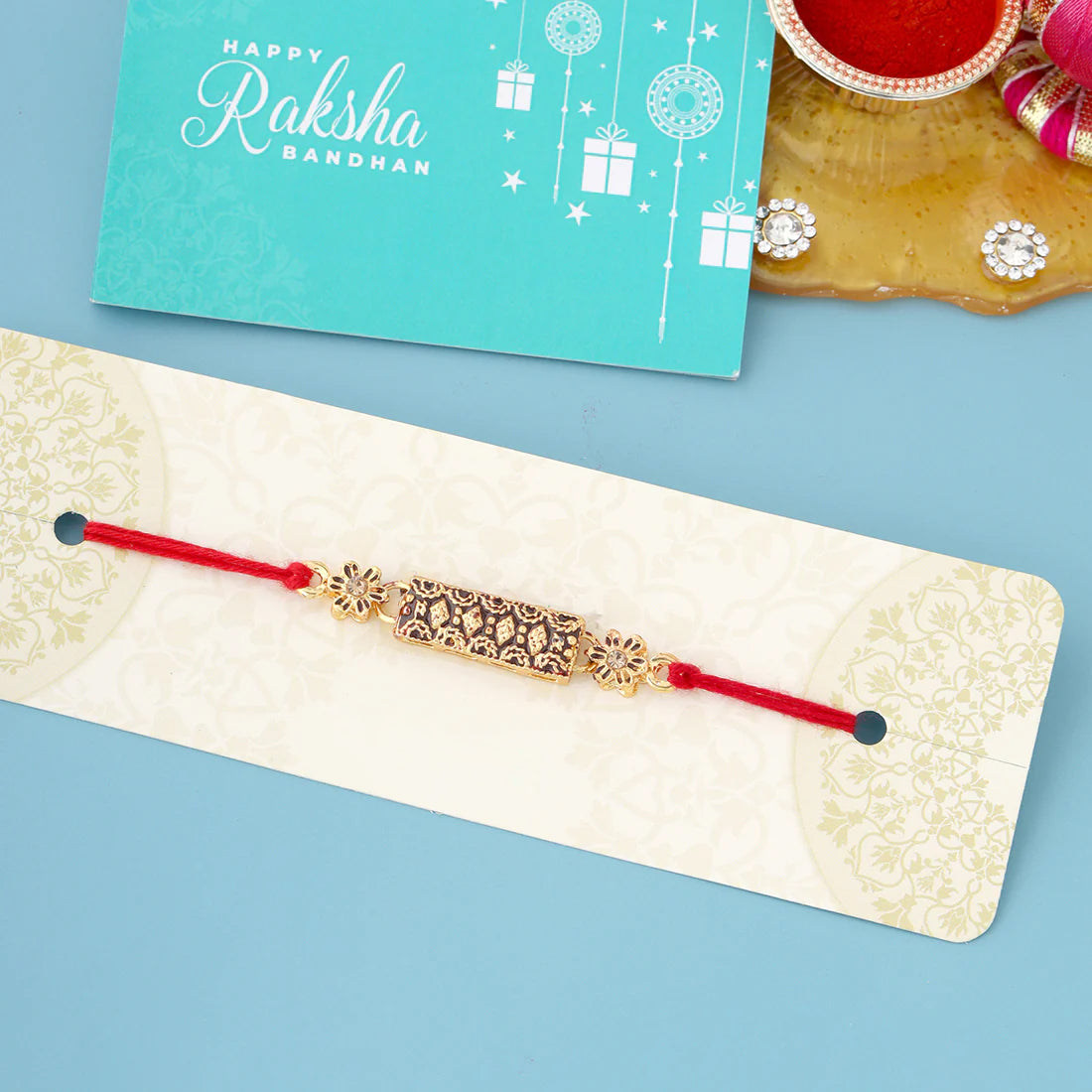 trueBrowns X Voylla Antique Floral Designer Rakhi With Roli Chaawal Pack - Distacart