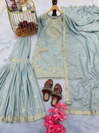 Teeya Creation Mint Green Color Chinnon Silk Embroidery Work Wedding Wear Salwar Suit - Distacart