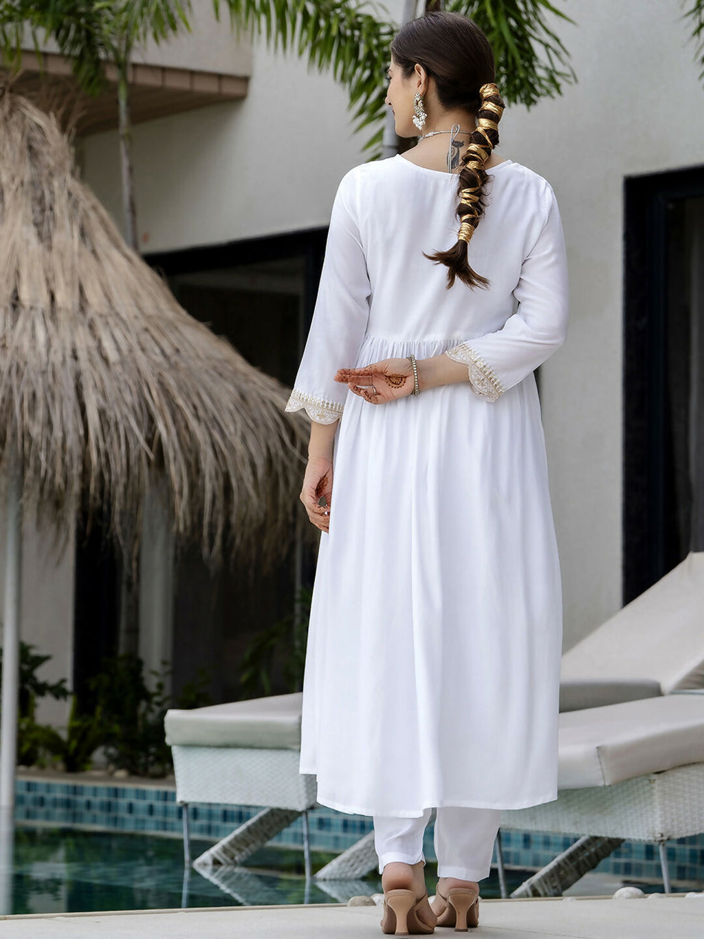 The52 White Women's Gorgeous Embroidered Chanderi Fabric Straight Kurta, Pant and Dupatta Set - Distacart