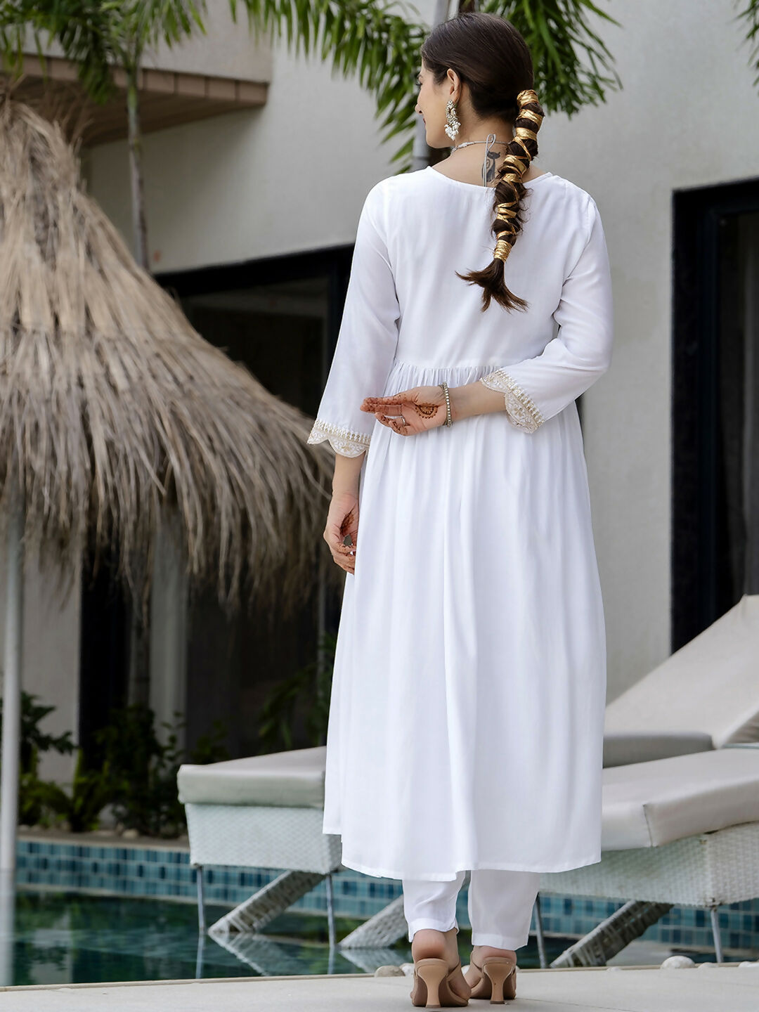 The52 White Women's Gorgeous Embroidered Chanderi Fabric Straight Kurta, Pant and Dupatta Set - Distacart