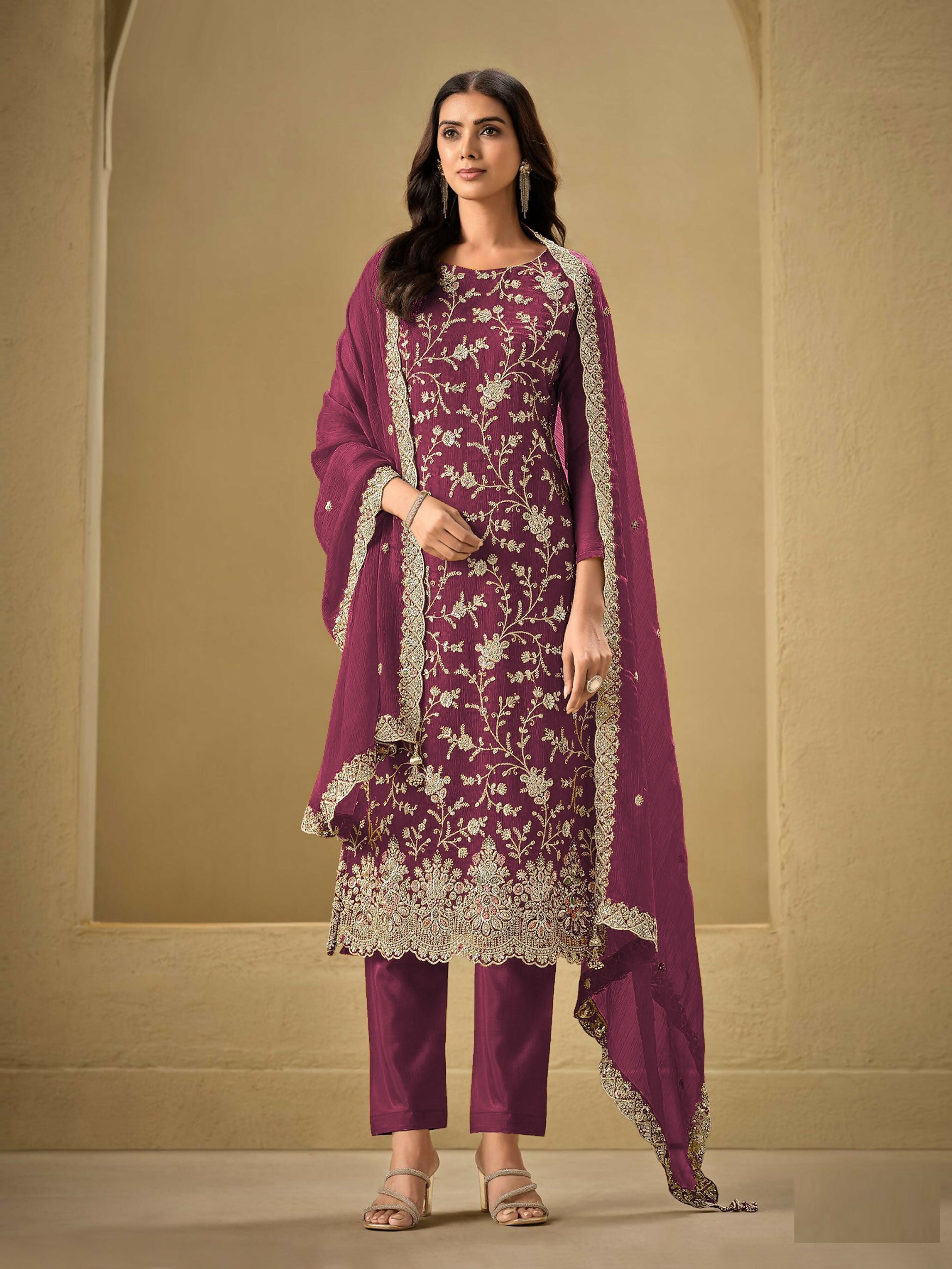 Anaita Maroon Embroidered Silk Stitched Salwar Suit - Distacart