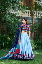 Vastranavya Luxurious Tussar Silk Print With Foil Work Lehenga Choli - Sky Blue