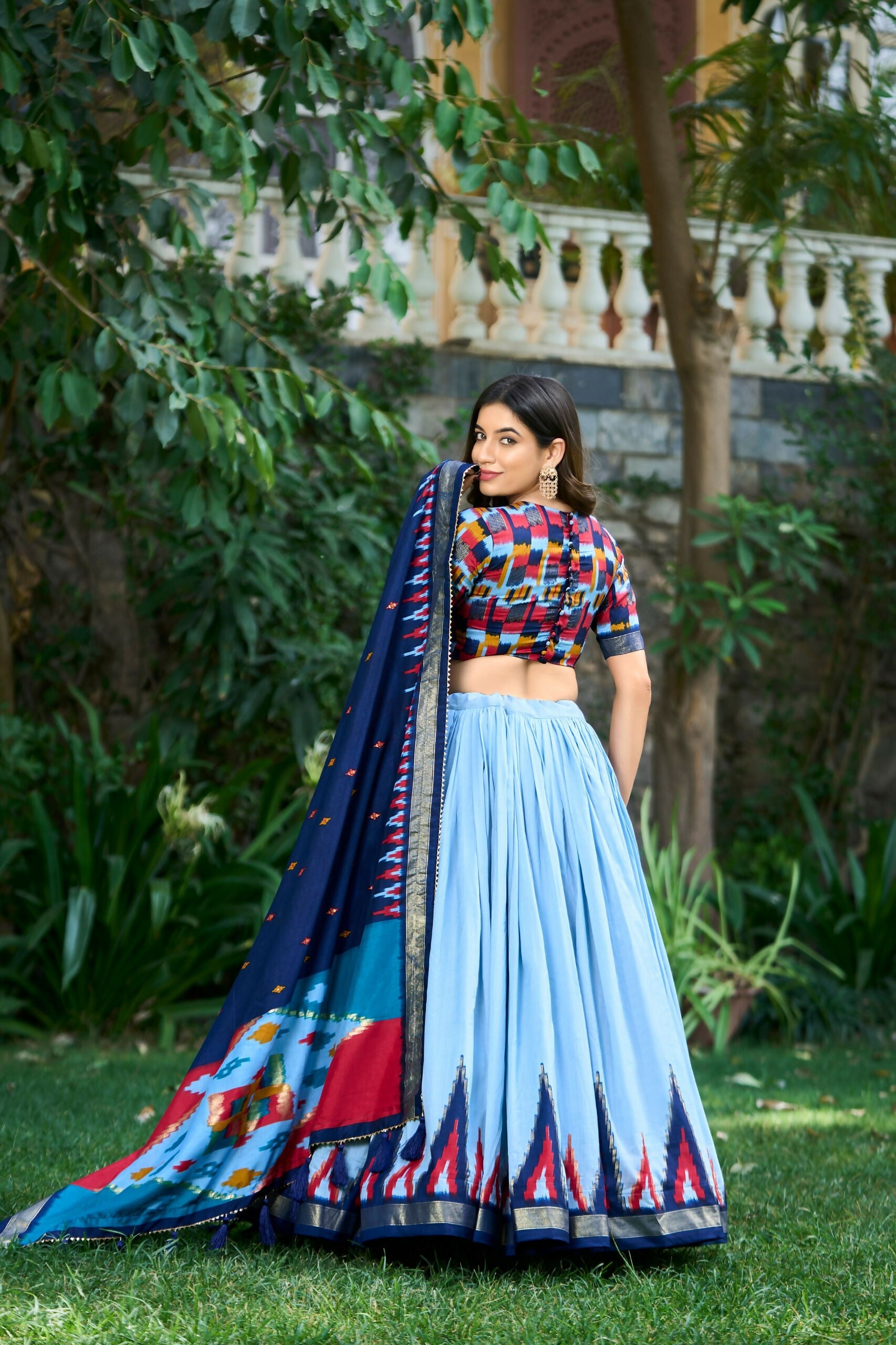 Vastranavya Luxurious Tussar Silk Print With Foil Work Lehenga Choli - Sky Blue