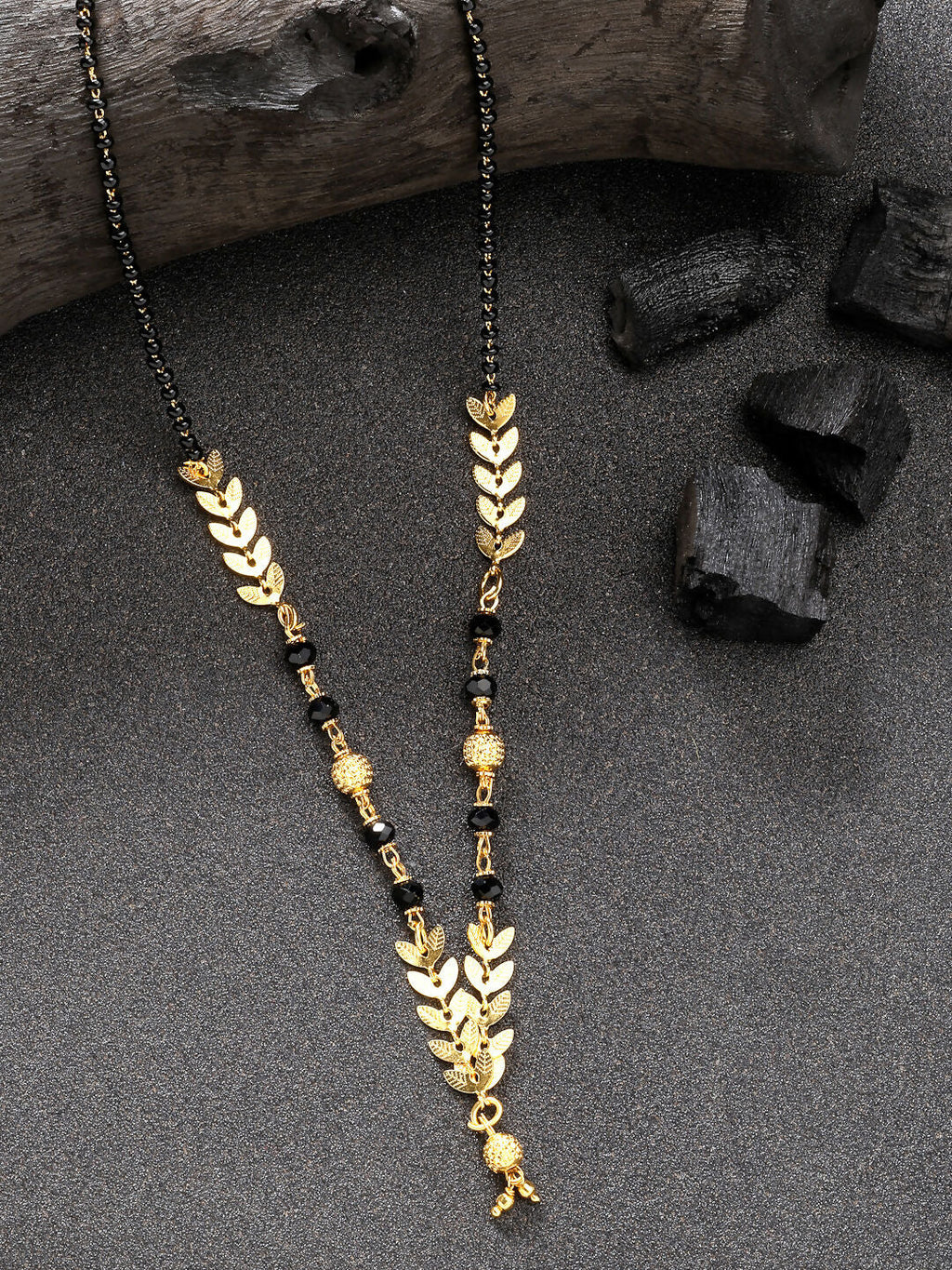 NVR Women's Short Mangalsutra Designs Gold-Polished & Black Beaded Mangalsutra - Distacart