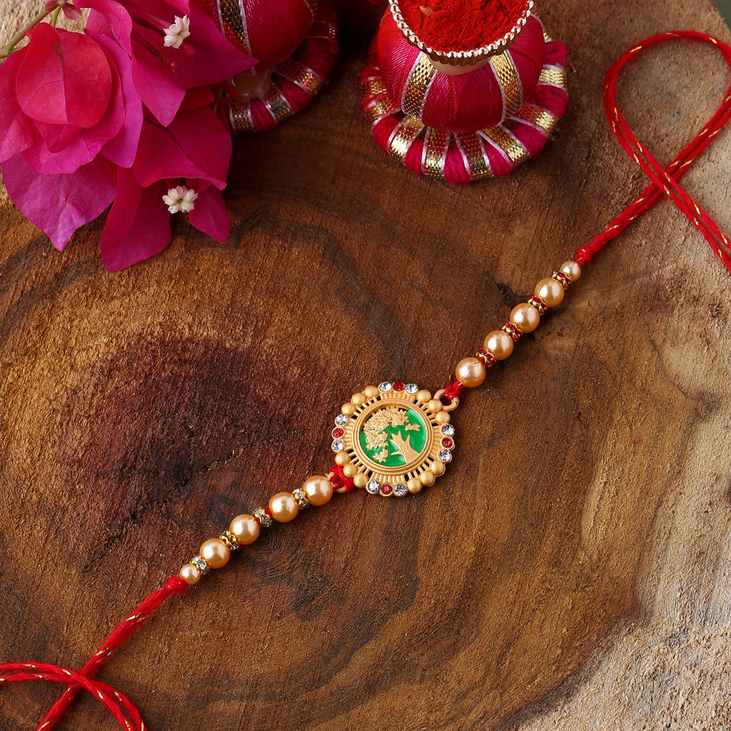 trueBrowns X Voylla Beige Beaded Enamel Rakhi With Roli Chaawal Pack - Distacart