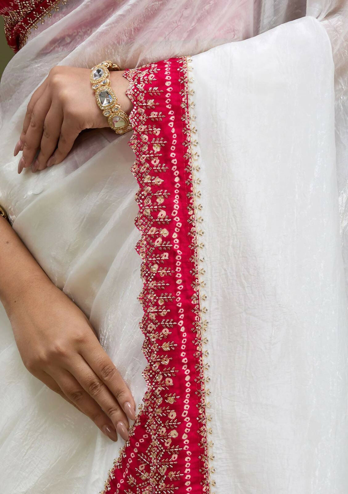 Joban Fashion White Tissue Gold Crush Party Wear Sarees - Distacart