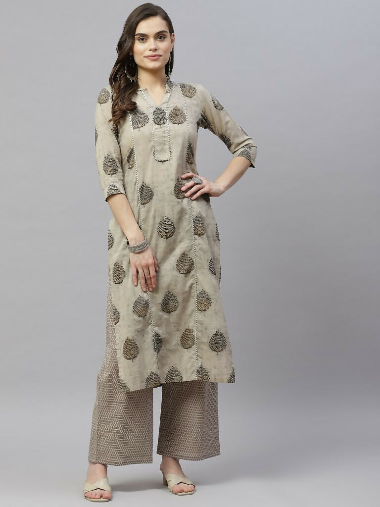 Miravan Women's Pure Cotton Printed Straight Kurta And Palazzo