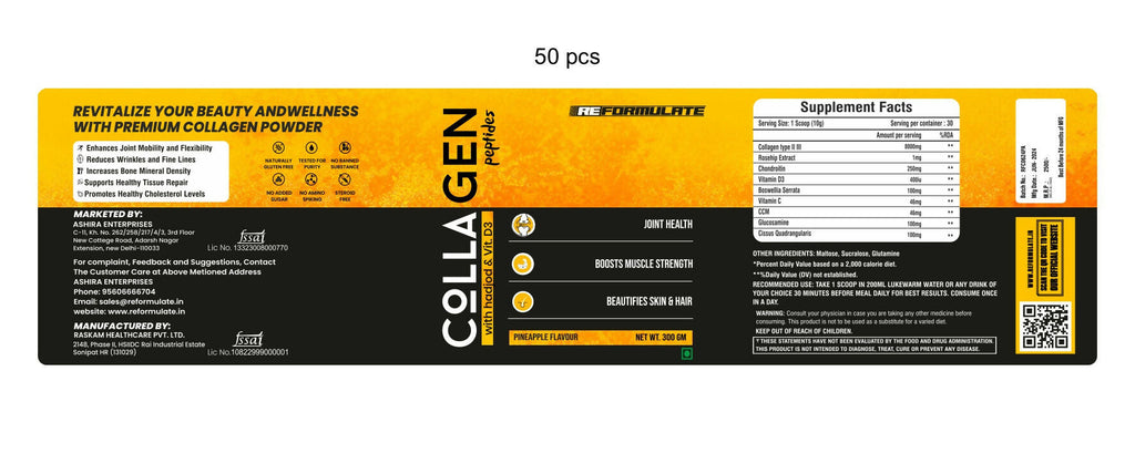 Reformulate Colla Gen Powder Peptides With Hadjod & Vitamin D3 I Joint Health I Boosts Muscle Strength I Beautifies Skin & Hair I Pine Apple