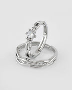 VOJ Stainless Steel Cubic Zirconia Silver Plated Adjustable Ring Set for Couple