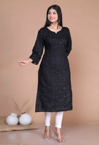 Miravan Women's Black Embroidered And Mirror Work Pakistani Straight Kurti