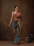 Multicolor Silk Blend Digital Print Striped Saree with Unstitched Blouse - Hiral Fashion