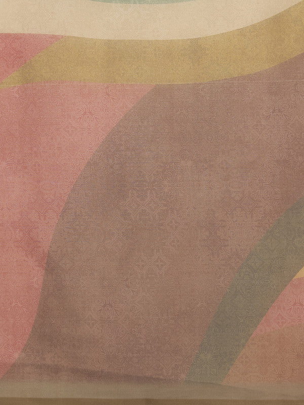 Multicolor Silk Blend Digital Print Striped Saree with Unstitched Blouse - Hiral Fashion