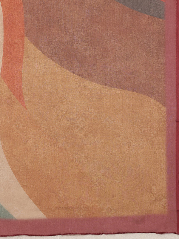 Multicolor Silk Blend Digital Print Striped Saree with Unstitched Blouse - Hiral Fashion