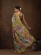 Multicolor Silk Blend Digital Print Floral Saree with Unstitched Blouse - Hiral Fashion