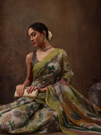 Multicolor Silk Blend Digital Print Floral Saree with Unstitched Blouse - Hiral Fashion