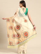 Beige Silk Blend Digital Print Geomatric Saree with Unstitched Blouse - Hiral Fashion