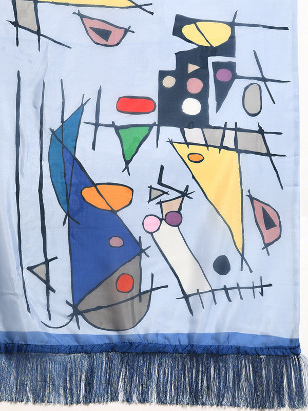 Blue Silk Blend Digital Print Warli Saree with Unstitched Blouse - Hiral Fashion