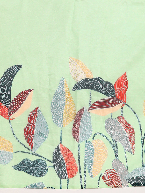 Green Silk Blend Digital Print Floral Saree with Unstitched Blouse - Hiral Fashion