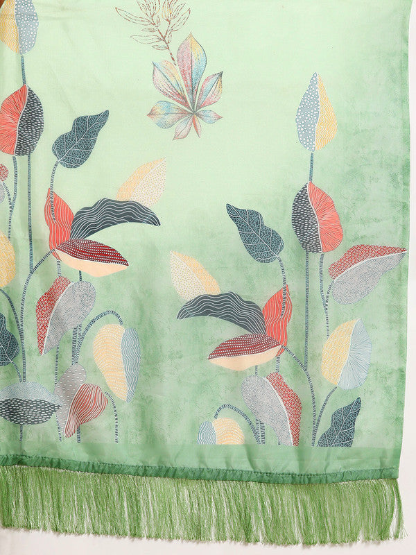 Green Silk Blend Digital Print Floral Saree with Unstitched Blouse - Hiral Fashion