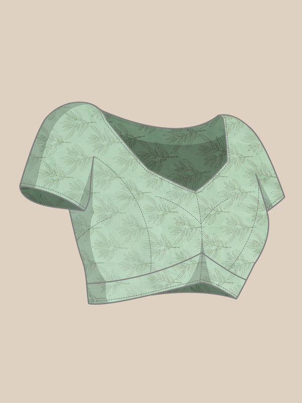 Green Silk Blend Digital Print Floral Saree with Unstitched Blouse - Hiral Fashion