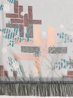 Gray Silk Blend Digital Print Floral Saree with Unstitched Blouse - Hiral Fashion