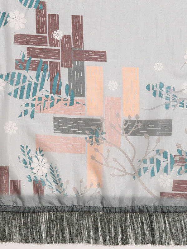 Gray Silk Blend Digital Print Floral Saree with Unstitched Blouse - Hiral Fashion
