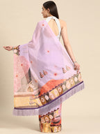 Lavender Silk Blend Digital Print Floral Saree with Unstitched Blouse - Hiral Fashion