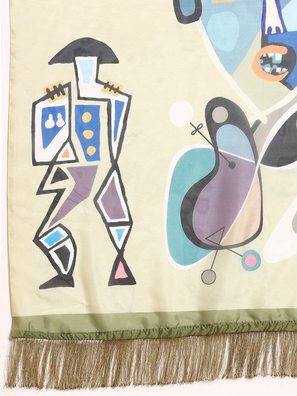 Olive Silk Blend Digital Print Warli Saree with Unstitched Blouse - Hiral Fashion