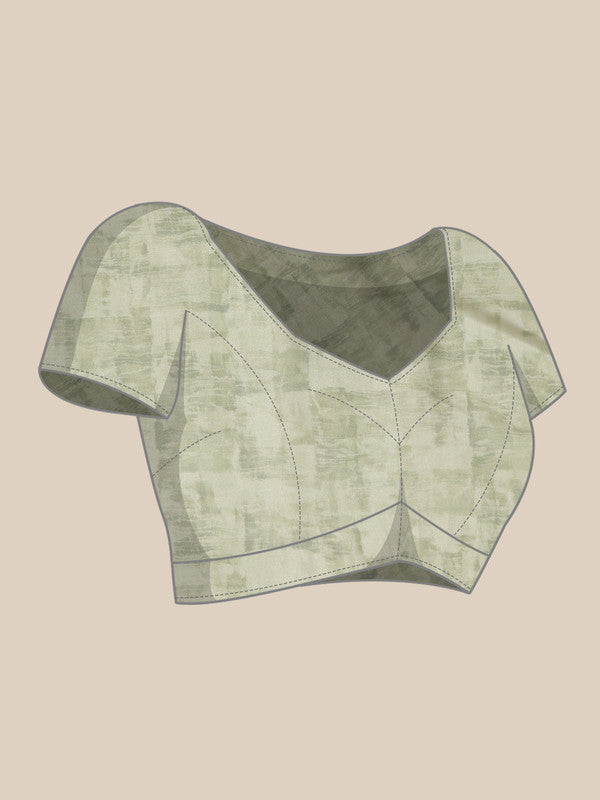 Olive Silk Blend Digital Print Warli Saree with Unstitched Blouse - Hiral Fashion