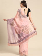 Peach Silk Blend Digital Print Abstract Saree with Unstitched Blouse - Hiral Fashion